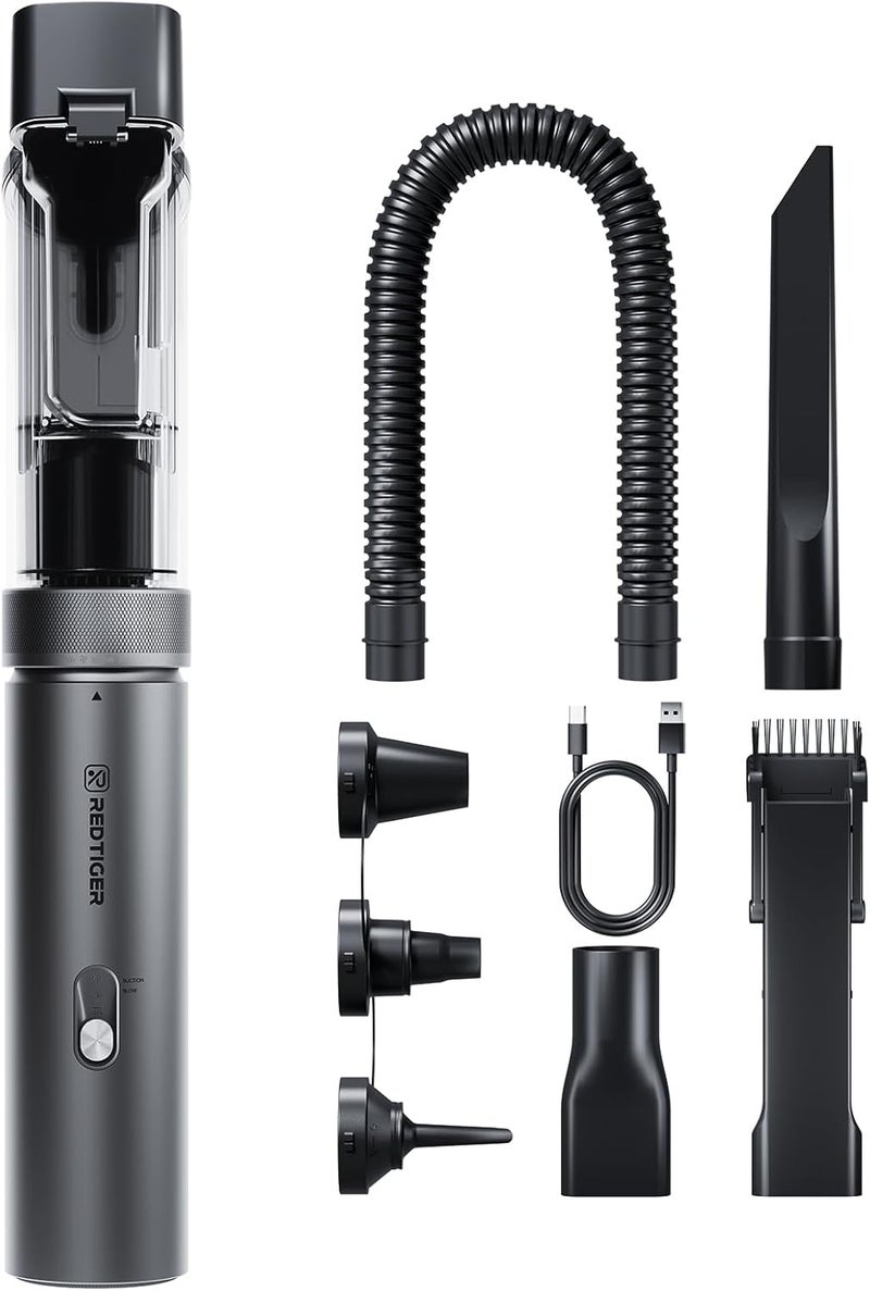 REDTIGER Car Vacuum Cordless, 21000PA Portable Handheld Vacuum Up to 70 Mins Runtime, 3.5H USB-C Fast Charge, Lightweight 4 in1 Mini Hand Held Cleaner Power for Car Home Outdoor Camp Pet Food Black - Image 1